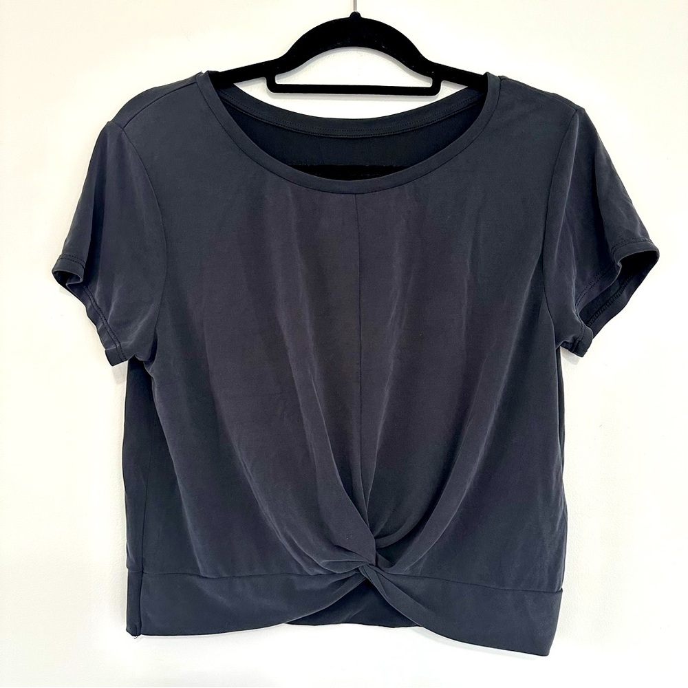 Zyia Active Front Knot T-Shirt Charcoal Black Large